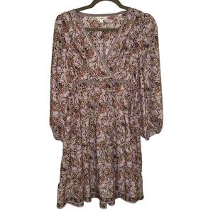 Max Studio Purple Floral Long Sleeve Dress